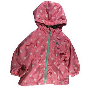 👣 5/$25 - Pink/White/Aqua Heart Print Windbreaker Jacket w/ Fleece Lined Hooded